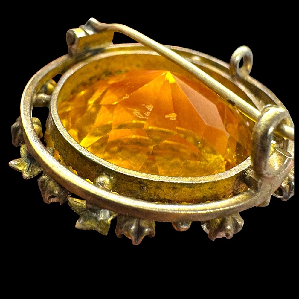Antique Uranium Citrine Glass & Paste Rhinestone Brooch - Picture 7 of 14